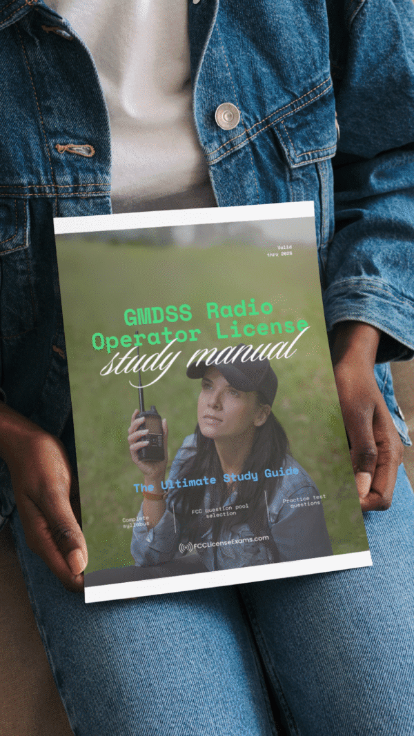 a woman holding the gmdss operator license study manual in her lap
